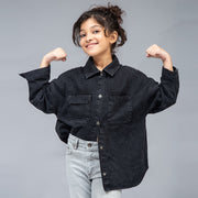 Oversized Contrast Pocket Shirt (Black Stone Wash)