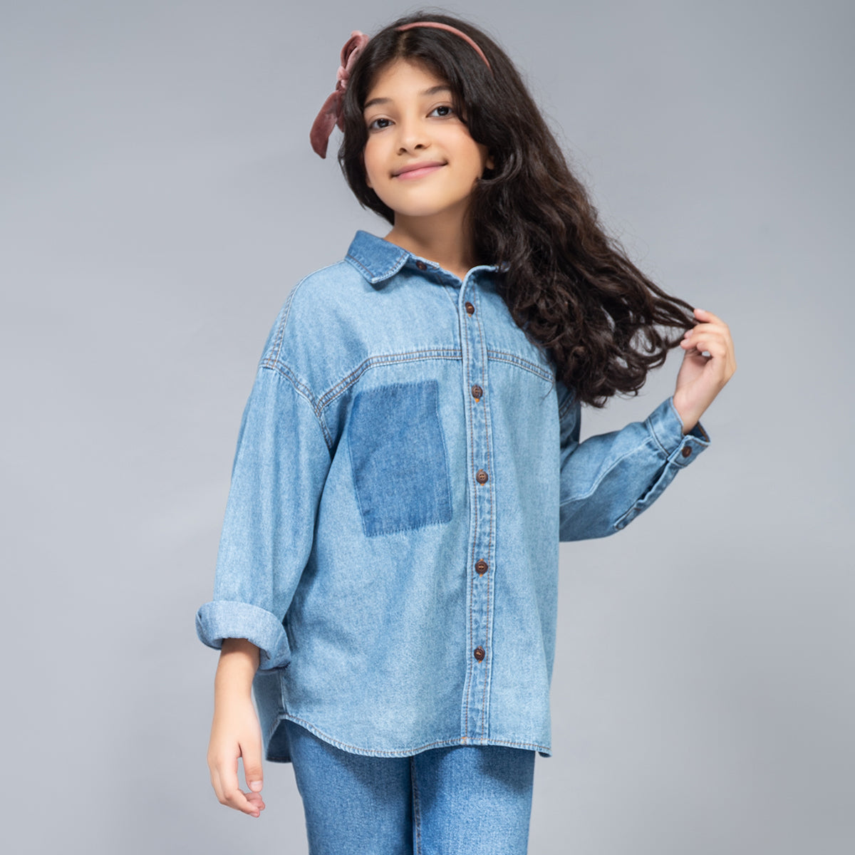 Denim Shirt With Dark Patch