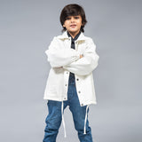 Quilted Denim Jacket With Hood (White)