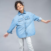 Oversized Deni Shirt With Pockets (Bleach Stone Wash)